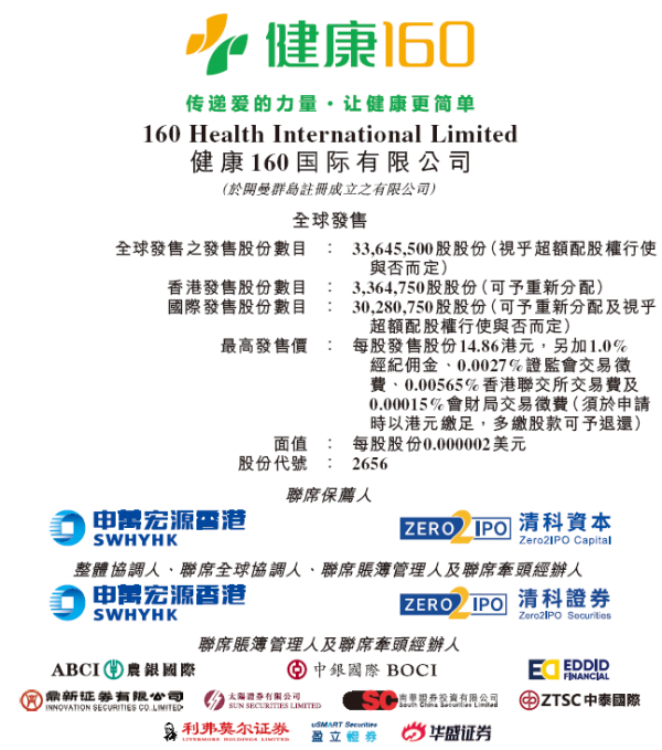 锦富优 健康160招股，9月17日香港上市